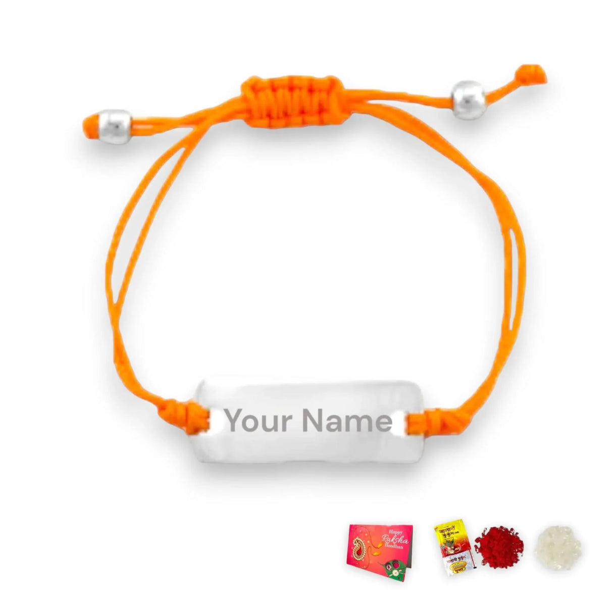 Personalized Stainless Steel Rakhi for Brother Custom Engraved Name Bracelet for Bhai Raksha Bandhan Customizable Thread Rakhi Gift Hamper with Roli Chawal Greeting Card - LoveNspire