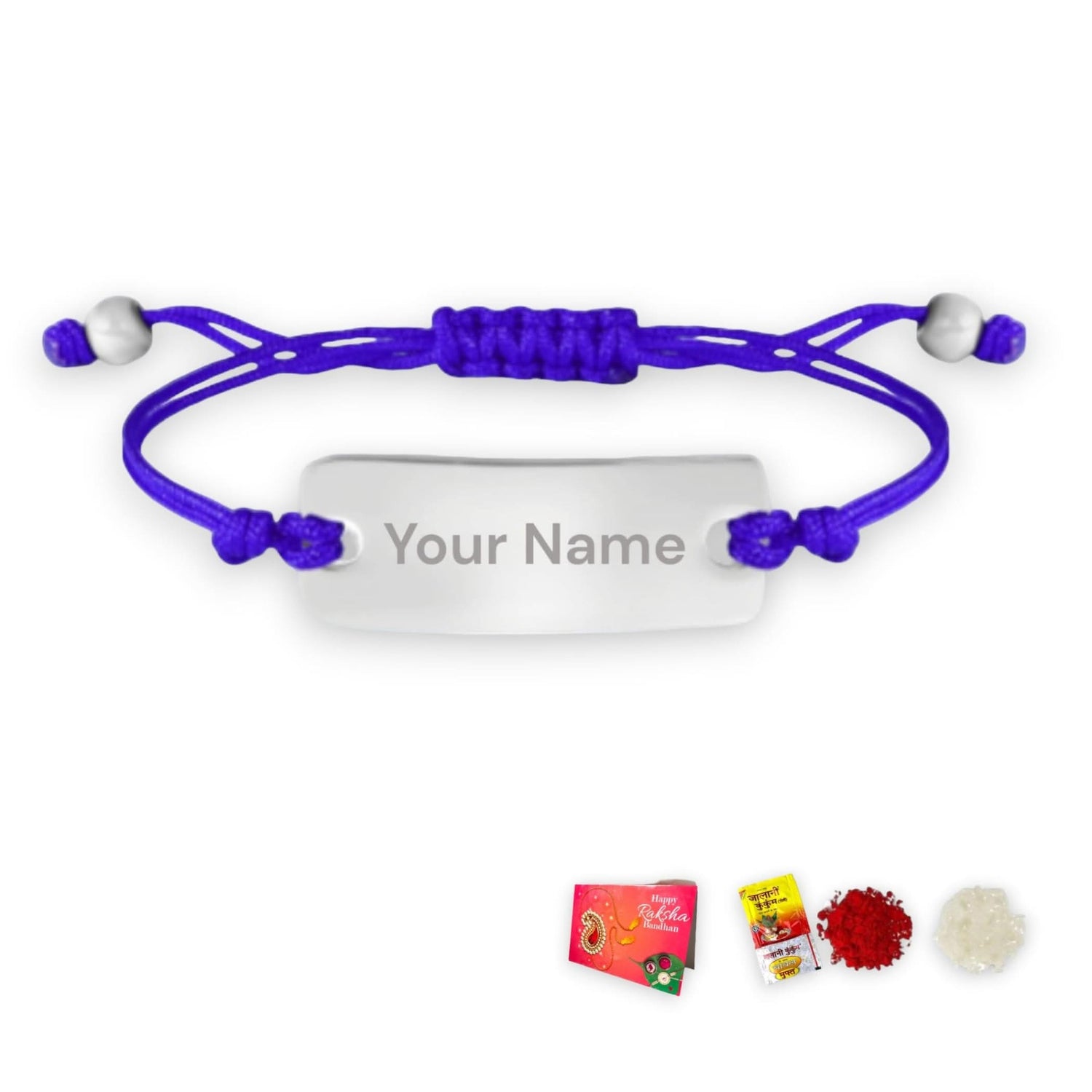 Personalized Stainless Steel Rakhi for Brother Custom Engraved Name Bracelet for Bhai Raksha Bandhan Customizable Thread Rakhi Gift Hamper with Roli Chawal Greeting Card - LoveNspire
