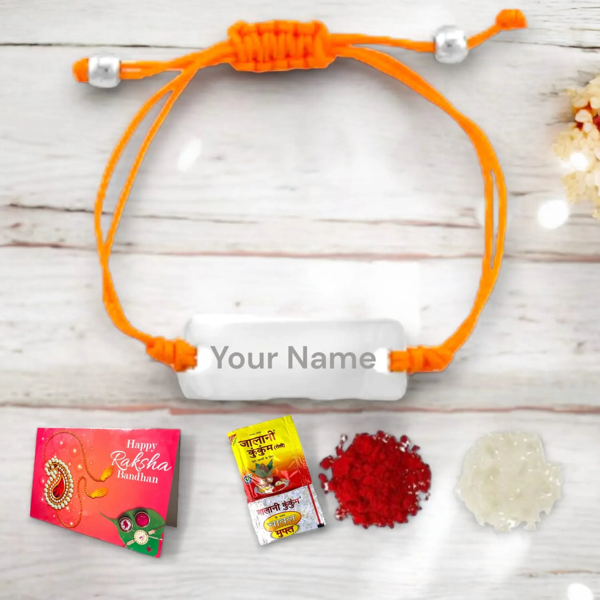 Personalized Stainless Steel Rakhi for Brother Custom Engraved Name Bracelet for Bhai Raksha Bandhan Customizable Thread Rakhi Gift Hamper with Roli Chawal Greeting Card - LoveNspire