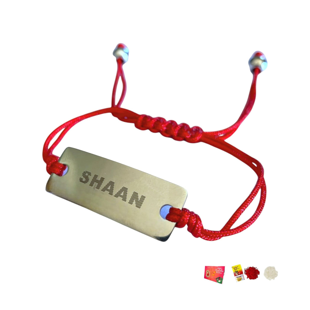 Personalized Stainless Steel Rakhi for Brother Custom Engraved Name Bracelet for Bhai Raksha Bandhan Customizable Thread Rakhi Gift Hamper with Roli Chawal Greeting Card - LoveNspire