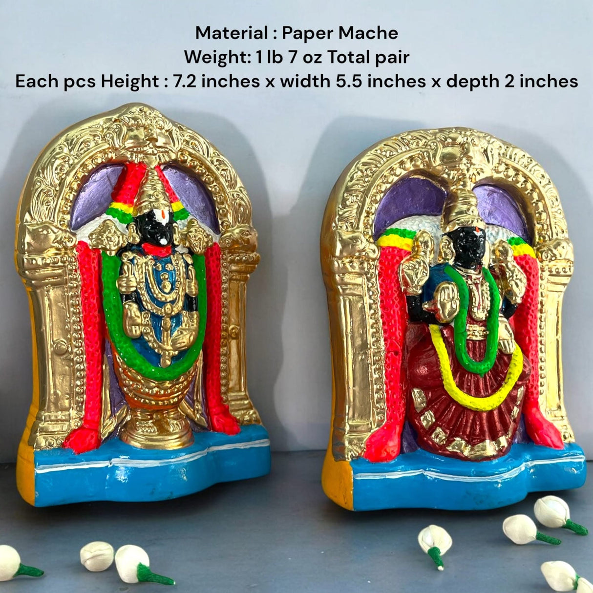 Colorful paper mache deity statues for Navaratri Golu displayed in traditional Indian gifting item