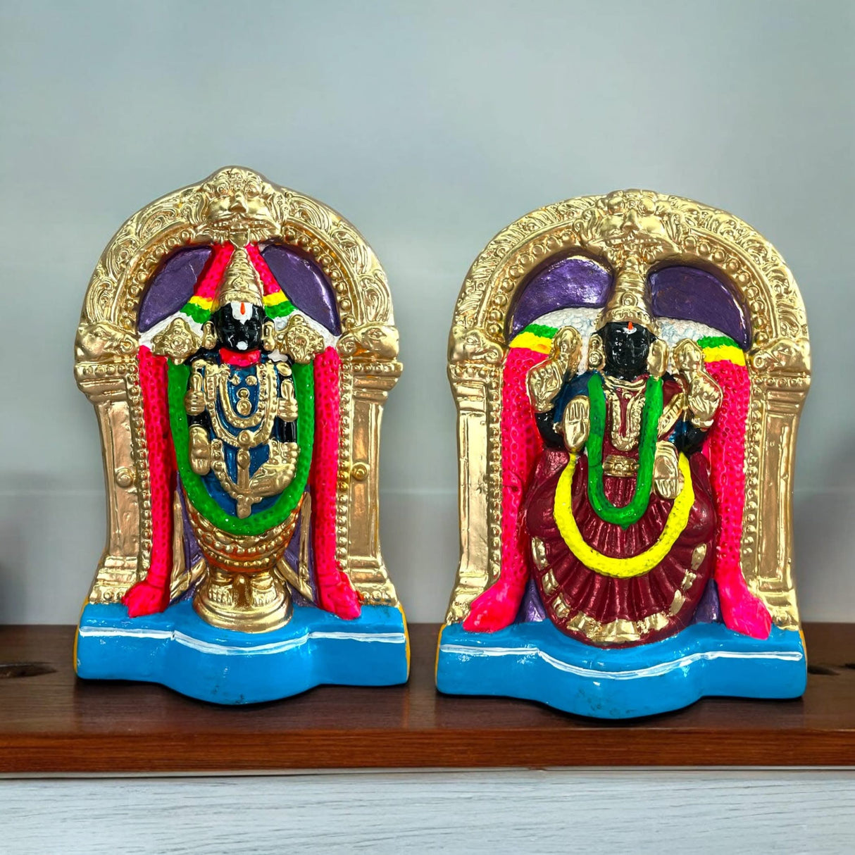 Colorful Hindu deity statues from Perumal Thayar Padmavati Devi Tirupati Balaji Golu Dolls