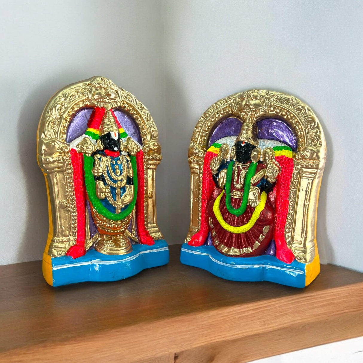 Colorful Hindu deity statues for Navaratri Golu in traditional Indian art style