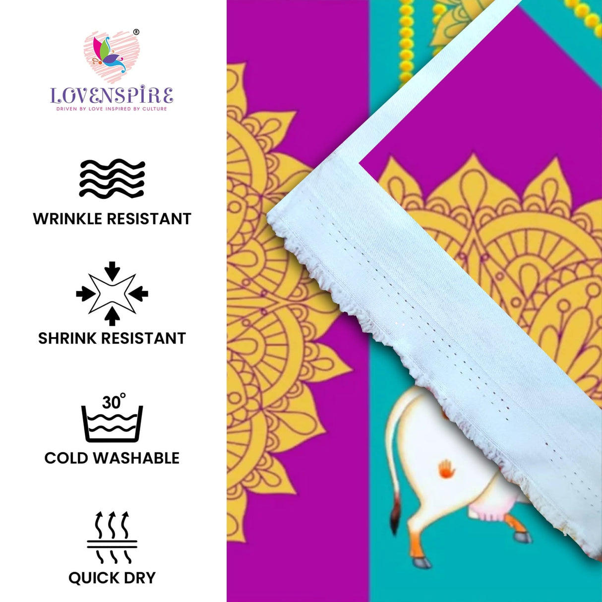 Pichwai Cow Print Backdrop 5x8 Feet Backdrop Indian Traditional Cloth Satnaryan Pooja Decor Indian Pooja Wall Decor Indian Wall Art Photo Decor Banner Decorative Cloth Wedding Favor - LoveNspire