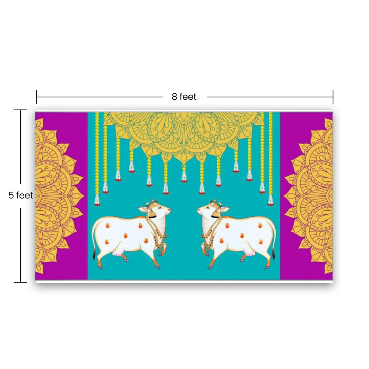 Pichwai Cow Print Backdrop 5x8 Feet Backdrop Indian Traditional Cloth Satnaryan Pooja Decor Indian Pooja Wall Decor Indian Wall Art Photo Decor Banner Decorative Cloth Wedding Favor - LoveNspire