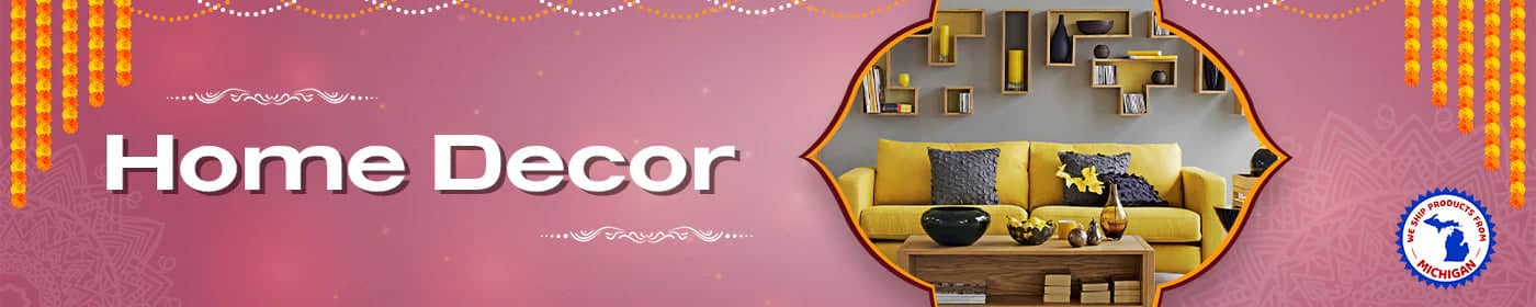 Pink banner with ’Home Decor’ text and a decorative room photo inset.