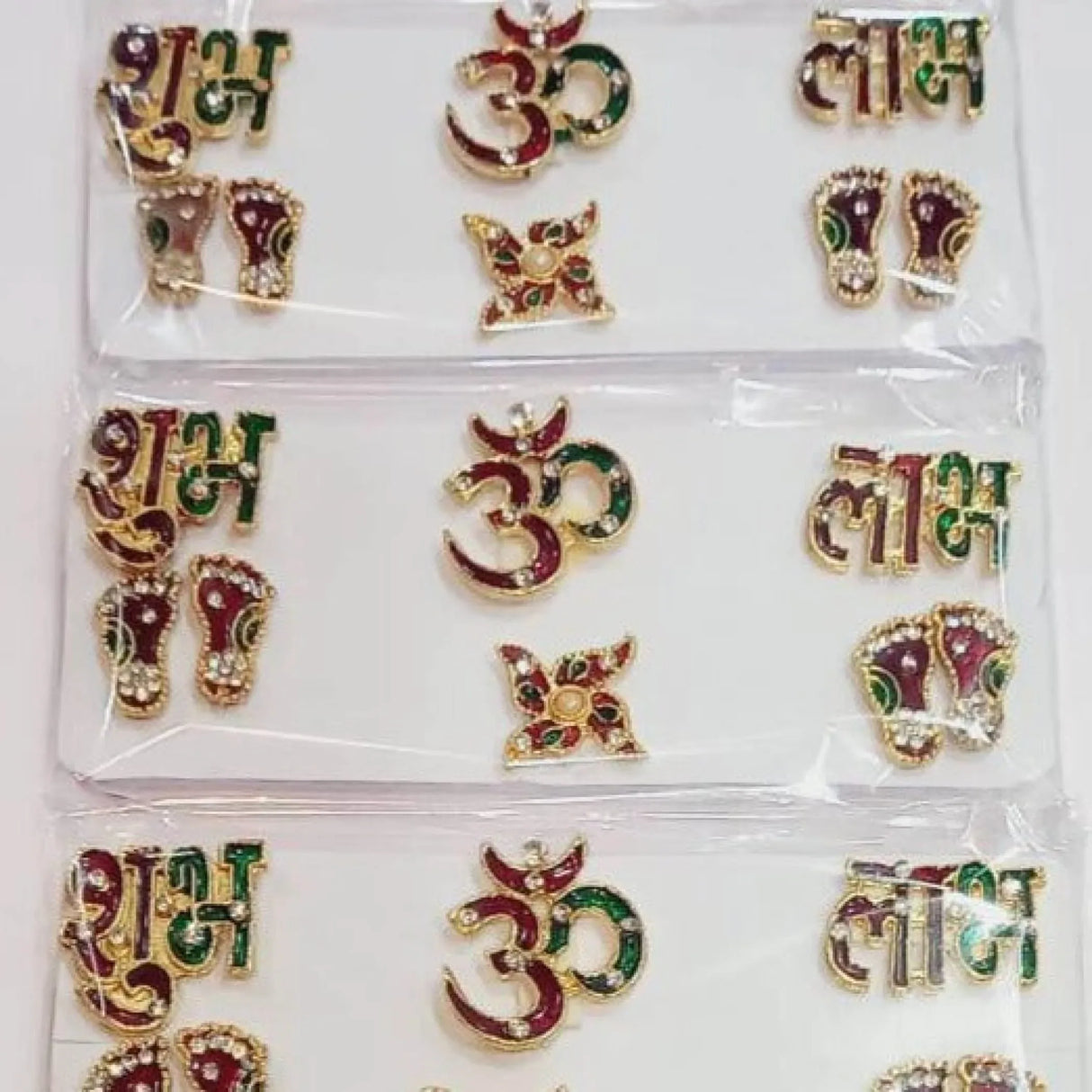 Shubh Labh Om Swastik 6 Pieces Set Metal Good Luck Footsteps Shubh-labh Rangoli Sticker Wall Door Hanging Home Office Temple Pooja Diwali Decor Wall Art for Housewarming Laxmi Pooja - LoveNspire