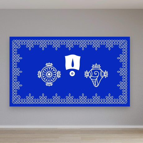Shanku Chakra Namam Kolam Backdrops for Indian Pooja Décor Shankh Cakra Muggu Thirunamam Cloth Backdrop Banner Sanku Chakra Namam Decor Housewarming Wall Banner - LoveNspire