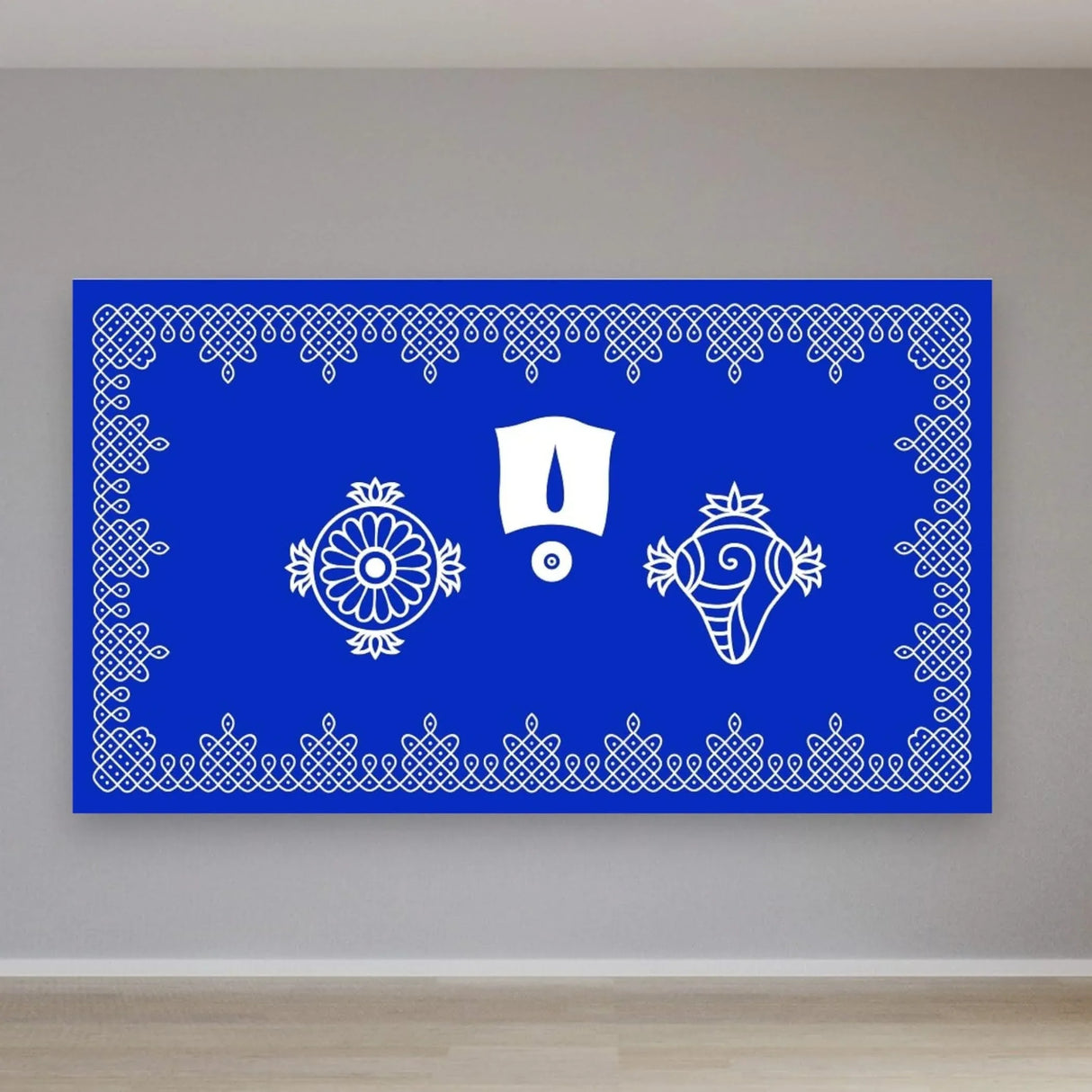 Shanku Chakra Namam Kolam Backdrops for Indian Pooja Décor Shankh Cakra Muggu Thirunamam Cloth Backdrop Banner Sanku Chakra Namam Decor Housewarming Wall Banner - LoveNspire