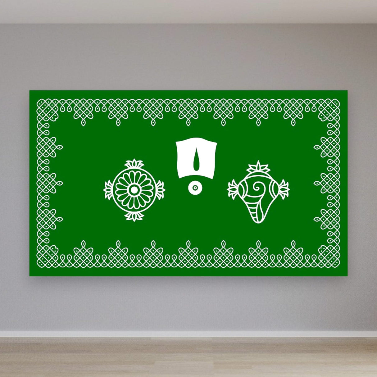 Shanku Chakra Namam Kolam Backdrops for Indian Pooja Décor Shankh Cakra Muggu Thirunamam Cloth Backdrop Banner Sanku Chakra Namam Decor Housewarming Wall Banner - LoveNspire