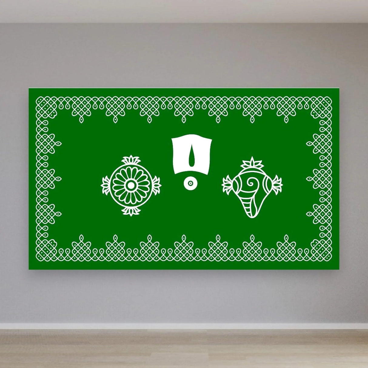 Shanku Chakra Namam Kolam Backdrops for Indian Pooja Décor Shankh Cakra Muggu Thirunamam Cloth Backdrop Banner Sanku Chakra Namam Decor Housewarming Wall Banner - LoveNspire