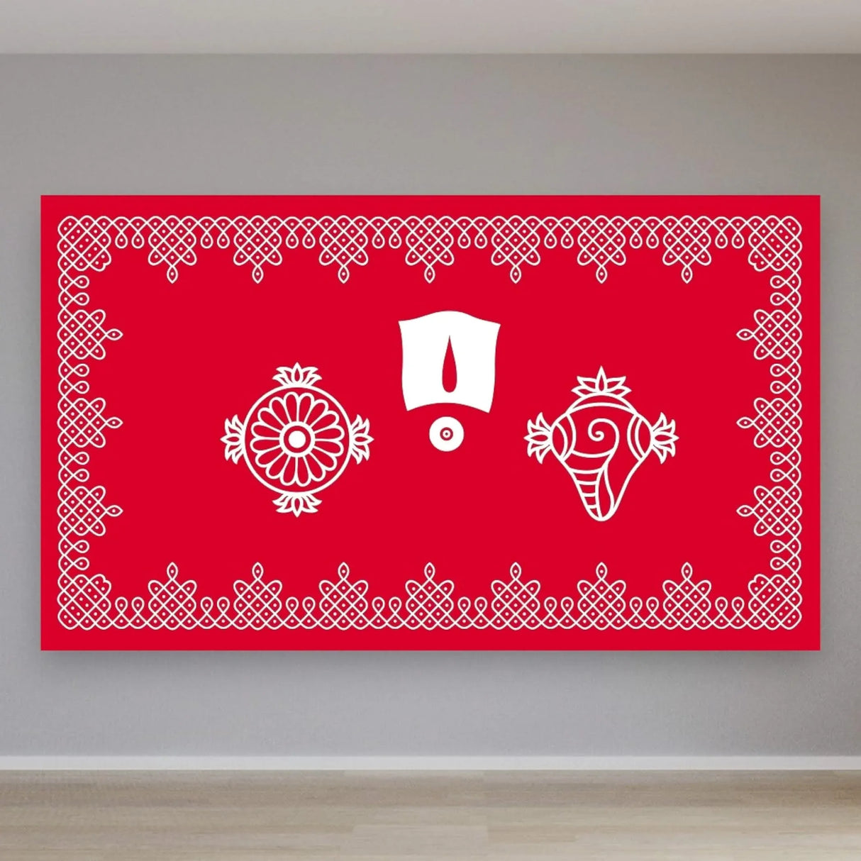 Shanku Chakra Namam Kolam Backdrops for Indian Pooja Décor Shankh Cakra Muggu Thirunamam Cloth Backdrop Banner Sanku Chakra Namam Decor Housewarming Wall Banner - LoveNspire