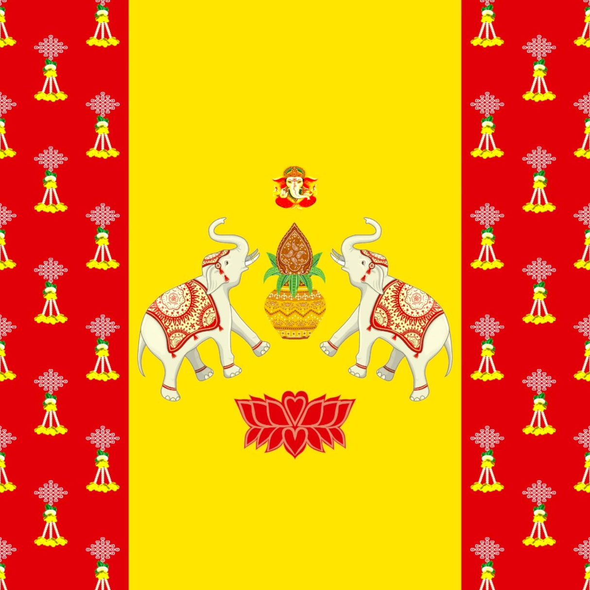 Elephant Ganesha Backdrop Indian Traditional Cloth 5x8 Feet Backdrop Pooja Banner Indian Wall Art Photo Decor Banner Diwali Decor Wedding Backdrop Decorative Pooja Cloth - LoveNspire