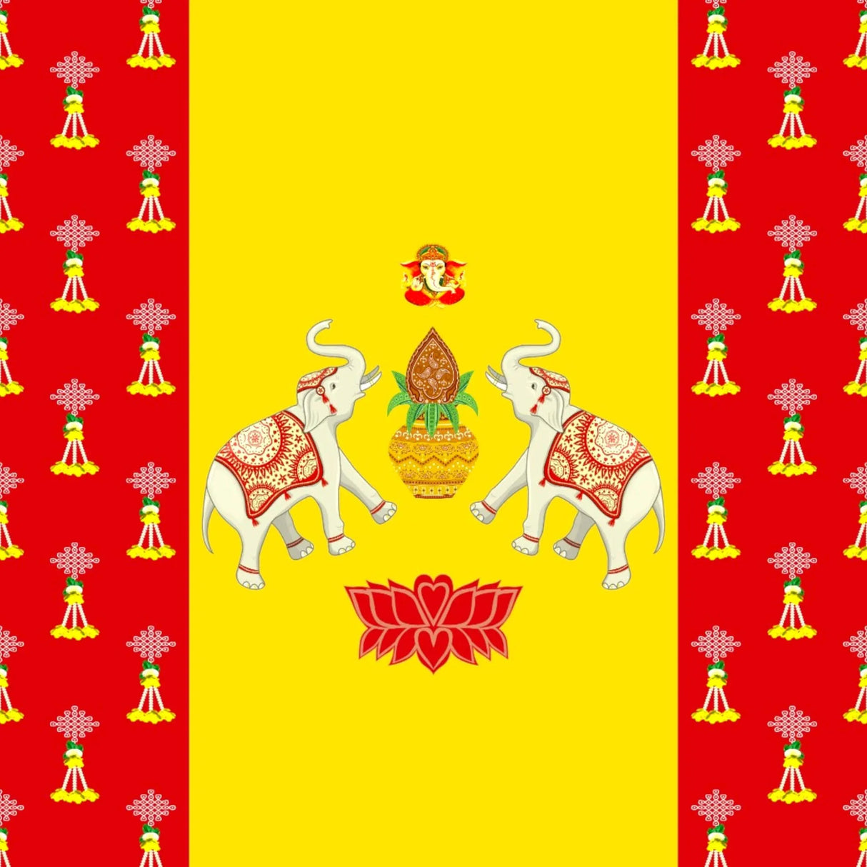 Elephant Ganesha Backdrop Indian Traditional Cloth 5x8 Feet Backdrop Pooja Banner Indian Wall Art Photo Decor Banner Diwali Decor Wedding Backdrop Decorative Pooja Cloth - LoveNspire