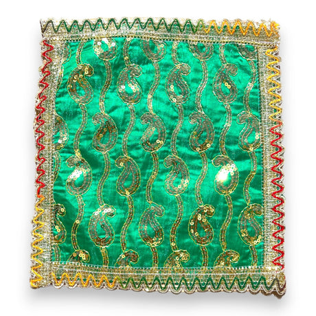 Cloth Pooja Mat Aasan Decorative Silk Mix Fabric Cloth for God Goddess Idol Puja Asan Mandir Temple Home Office Decor Base Chowki Asana Indian Festival Diwali Decoration - Housewarming Gift - LoveNspire