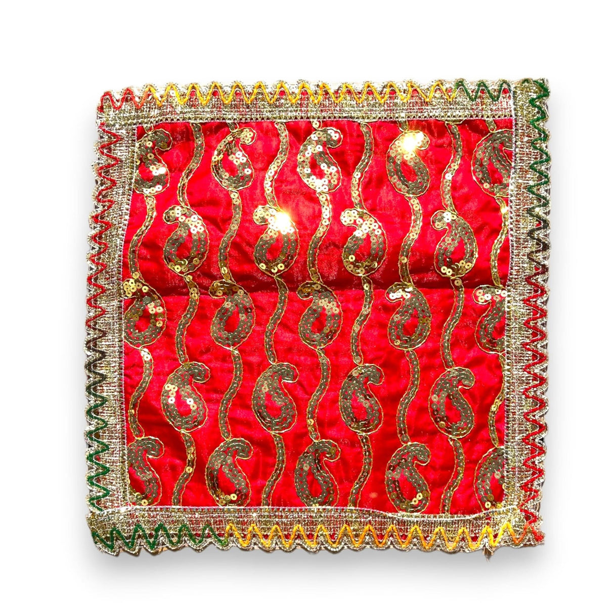 Cloth Pooja Mat Aasan Decorative Silk Mix Fabric Cloth for God Goddess Idol Puja Asan Mandir Temple Home Office Decor Base Chowki Asana Indian Festival Diwali Decoration - Housewarming Gift - LoveNspire