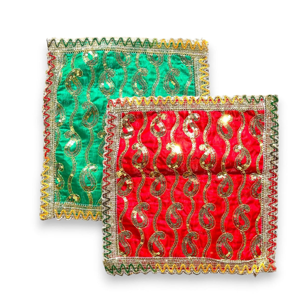 Cloth Pooja Mat Aasan Decorative Silk Mix Fabric Cloth for God Goddess Idol Puja Asan Mandir Temple Home Office Decor Base Chowki Asana Indian Festival Diwali Decoration - Housewarming Gift - LoveNspire