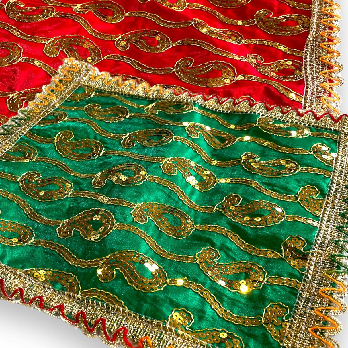 Cloth Pooja Mat Aasan Decorative Silk Mix Fabric Cloth for God Goddess Idol Puja Asan Mandir Temple Home Office Decor Base Chowki Asana Indian Festival Diwali Decoration - Housewarming Gift - LoveNspire