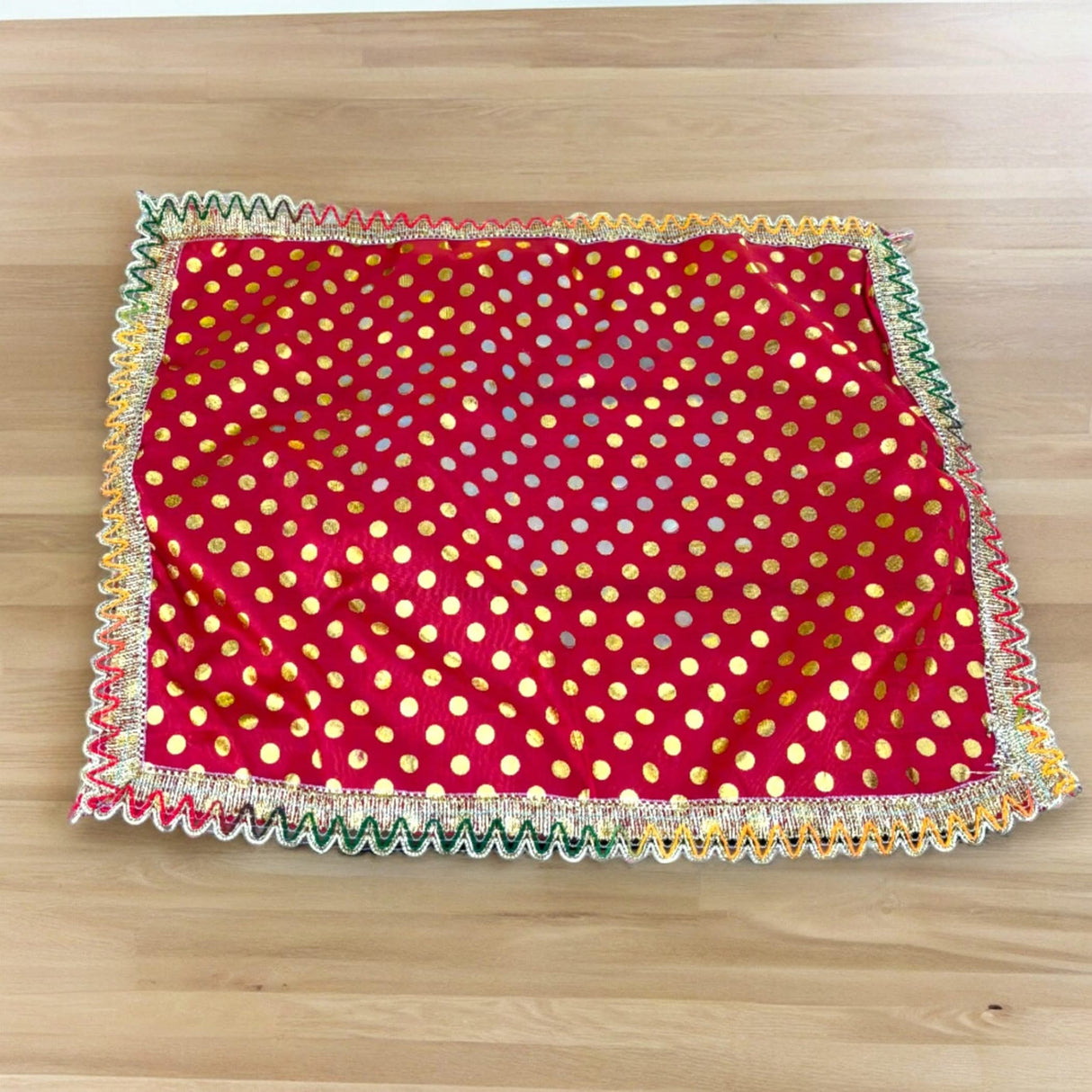 Cloth Pooja Mat Aasan Silk Mix Fabric Cloth for God Goddess Idol Puja Asan Mandir Temple Home Decor Base Chowki Asana Indian Festival Diwali Decoration Housewarming Gift Mata Ki Chunri - LoveNspire