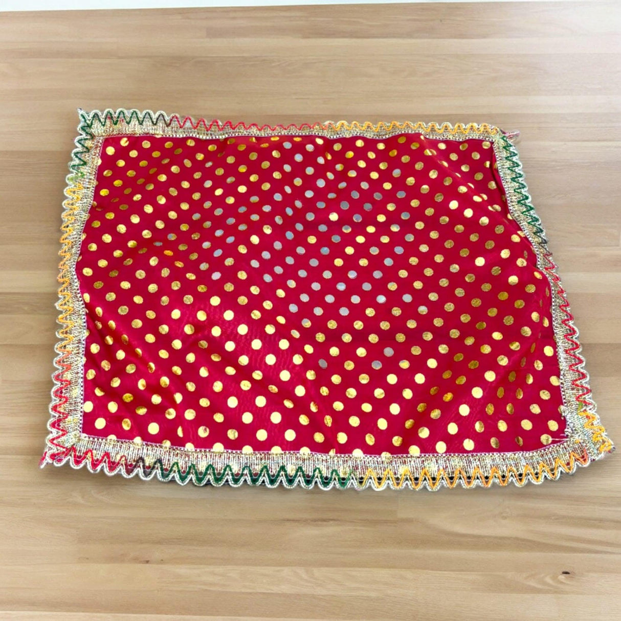 Cloth Pooja Mat Aasan Silk Mix Fabric Cloth for God Goddess Idol Puja Asan Mandir Temple Home Decor Base Chowki Asana Indian Festival Diwali Decoration Housewarming Gift Mata Ki Chunri - LoveNspire