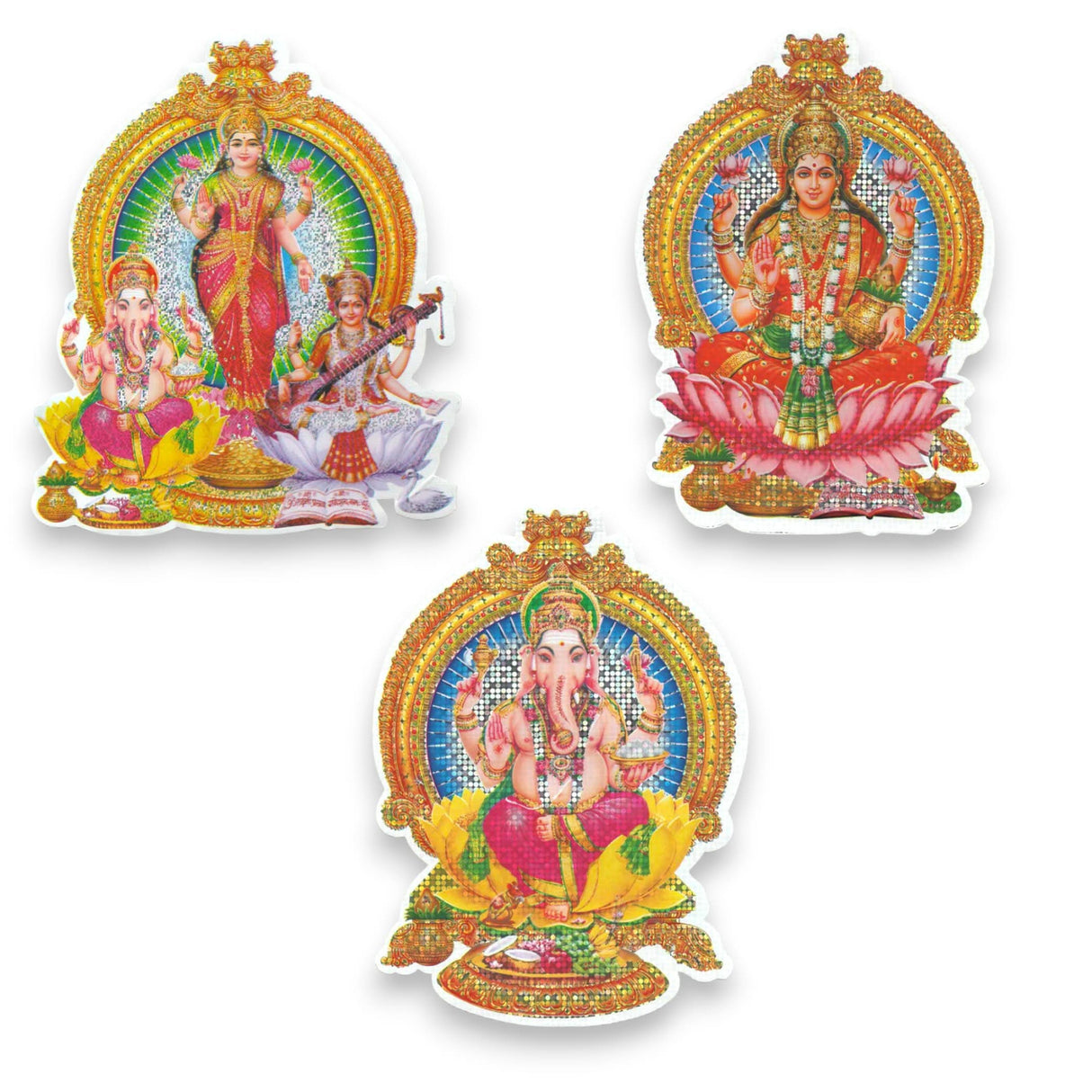 6CT Ganesha Laxmi and Saraswati Wall Sticker Decorative Easy Peel Poster Premium Glitter Effect Pooja Room Wall Sticker Hindu Diwali Decor Indian God Sticker Home Office - LoveNspire