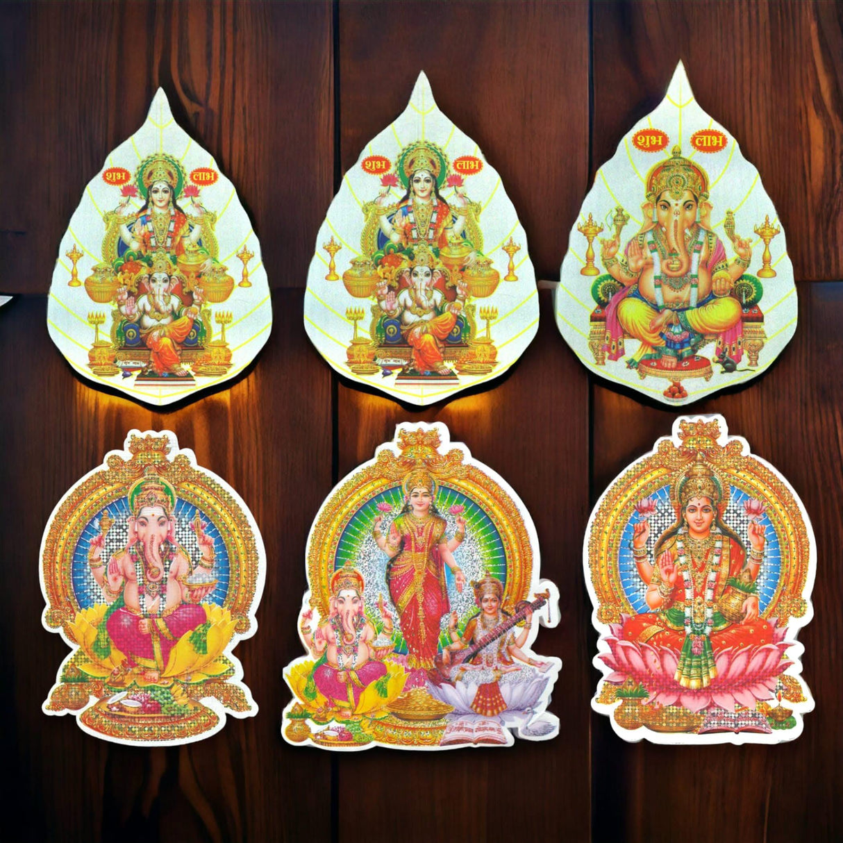 6CT Ganesha Laxmi and Saraswati Wall Sticker Decorative Easy Peel Poster Premium Glitter Effect Pooja Room Wall Sticker Hindu Diwali Decor Indian God Sticker Home Office - LoveNspire