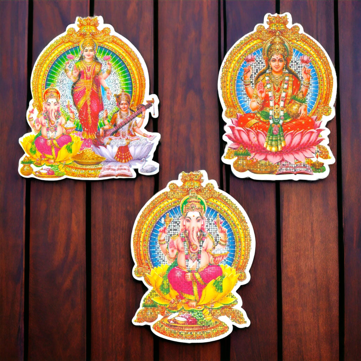 6CT Ganesha Laxmi and Saraswati Wall Sticker Decorative Easy Peel Poster Premium Glitter Effect Pooja Room Wall Sticker Hindu Diwali Decor Indian God Sticker Home Office - LoveNspire