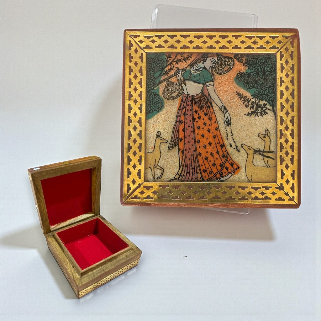 Wooden Jewelry Box Small Handcarved Decorative Jewellery Storage Organizer for Earring, Necklace, Rings, Bracelet Gift Ideas for Women - Multipurpose Keepsake Box (3x3x1.5 Inches)