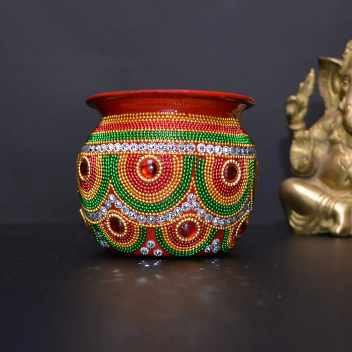 Decorative Kalash for Pooja Handmade Mild Steel Puja Kalash Festival Wedding Decor Grah Pravesh Home Temple Mandir Decor Housewarming Gift Lota for Navratri Karvachauth Diwali - LoveNspire