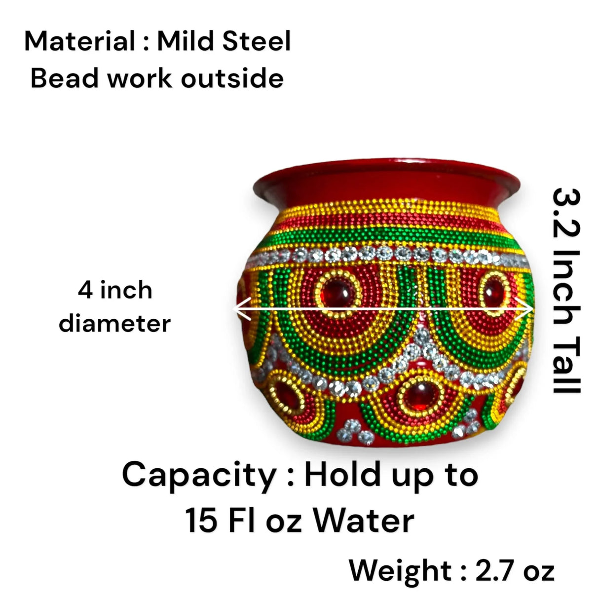 Decorative Kalash for Pooja Handmade Mild Steel Puja Kalash Festival Wedding Decor Grah Pravesh Home Temple Mandir Decor Housewarming Gift Lota for Navratri Karvachauth Diwali - LoveNspire