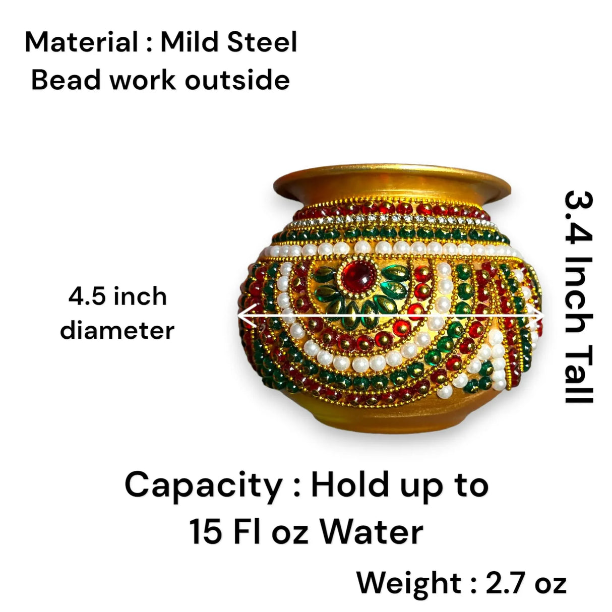 Decorative Kalash for Pooja Handmade Mild Steel Puja Kalash Festival Wedding Decor Grah Pravesh Home Temple Mandir Decor Housewarming Gift Lota for Navratri Karvachauth Diwali - LoveNspire