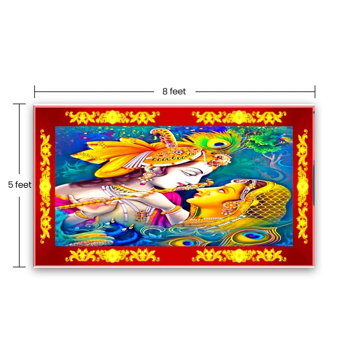 Radha Krishna Backdrop Indian Traditional Cloth 5x8 Feet Backdrop Pooja Wall Decor Indian Wall Art Photo Decor Banner Indian Janmashtami Decor Decorative Pooja Cloth - LoveNspire