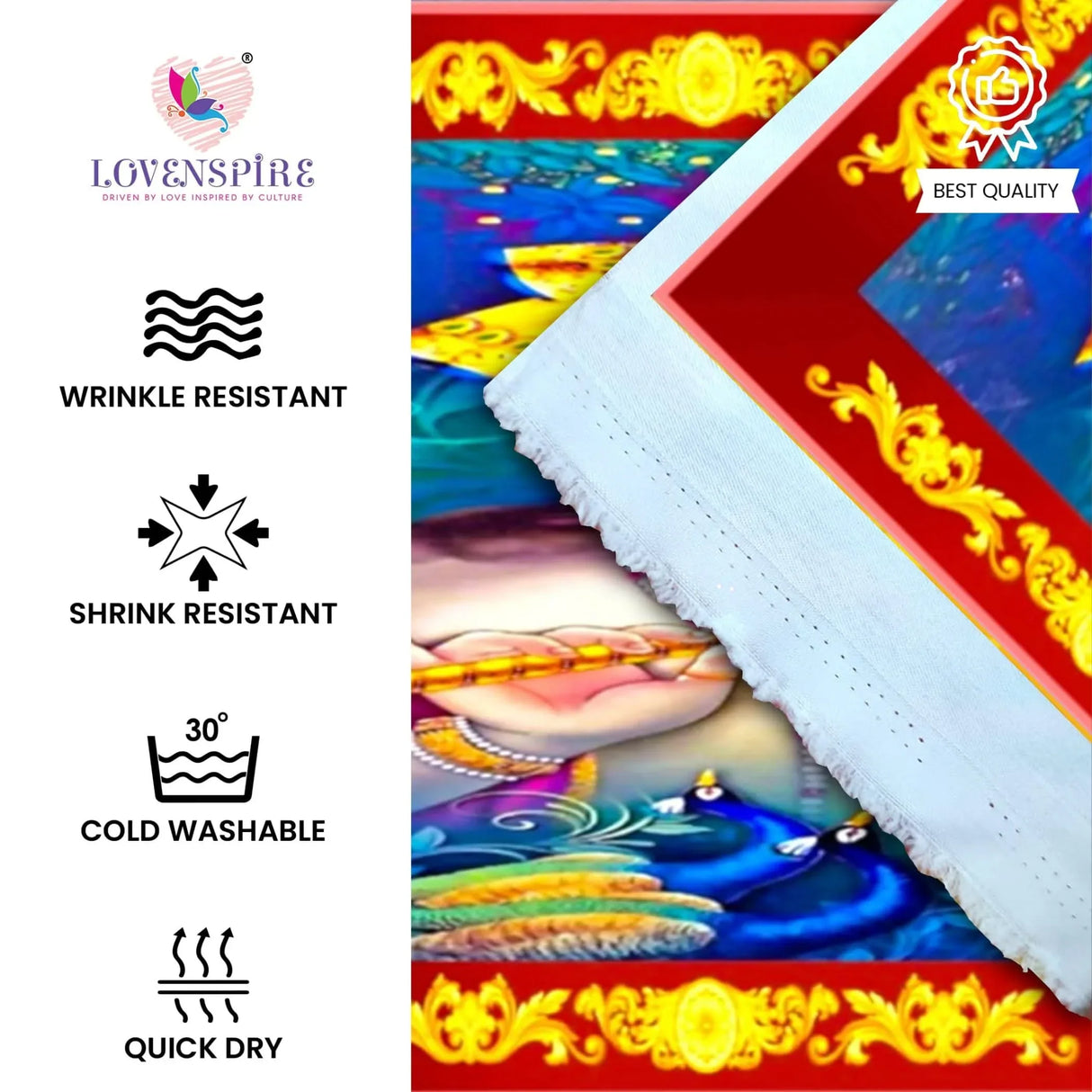 Radha Krishna Backdrop Indian Traditional Cloth 5x8 Feet Backdrop Pooja Wall Decor Indian Wall Art Photo Decor Banner Indian Janmashtami Decor Decorative Pooja Cloth - LoveNspire