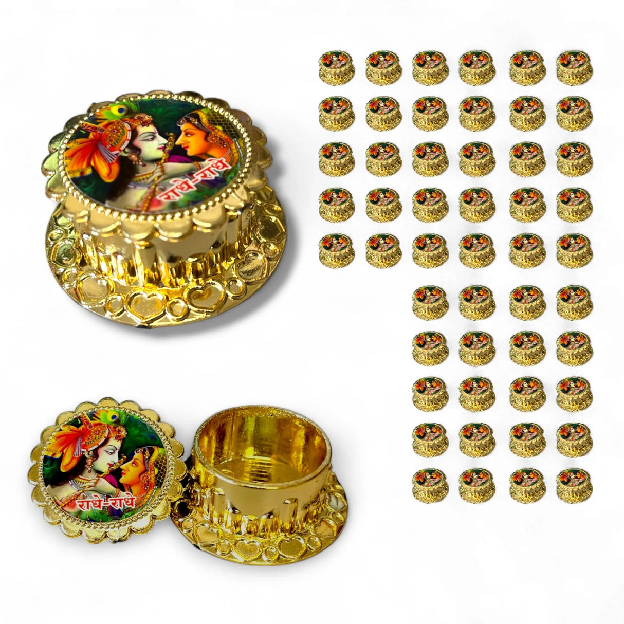 Radha Krishna Haldi Kumkum Holder Traditional Roli Chawal/Rice Holder for Pooja - Hindu Wedding Housewarming Return Gifts Indian Temple Decor Diwali Favors Religious Puja Accessories - LoveNspire