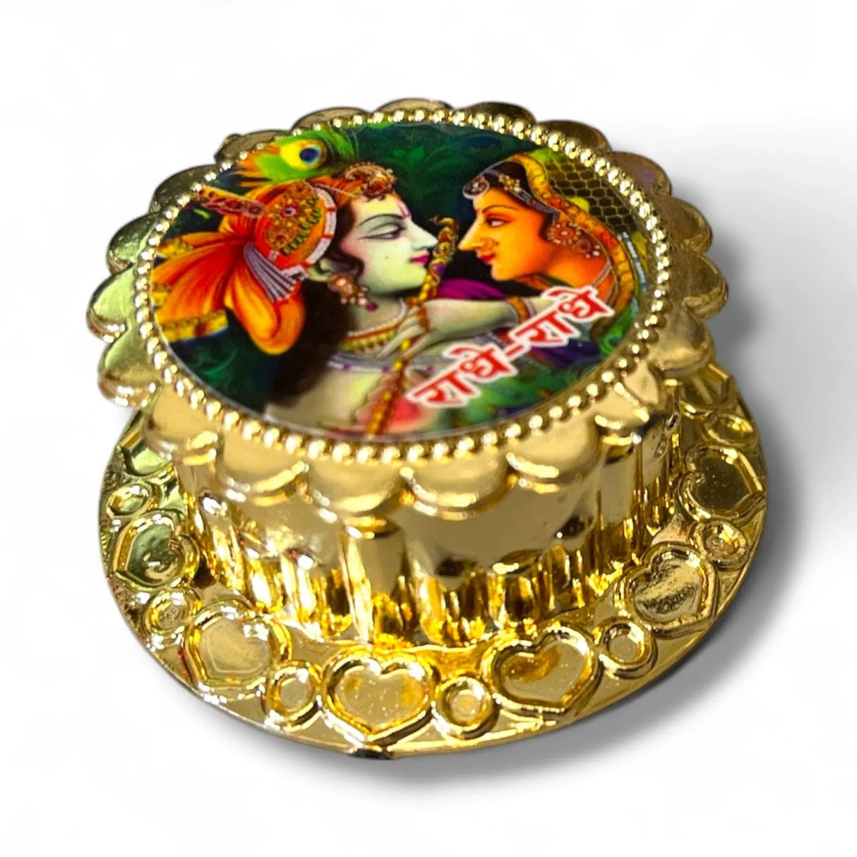 Radha Krishna Haldi Kumkum Holder Traditional Roli Chawal/Rice Holder for Pooja - Hindu Wedding Housewarming Return Gifts Indian Temple Decor Diwali Favors Religious Puja Accessories - LoveNspire