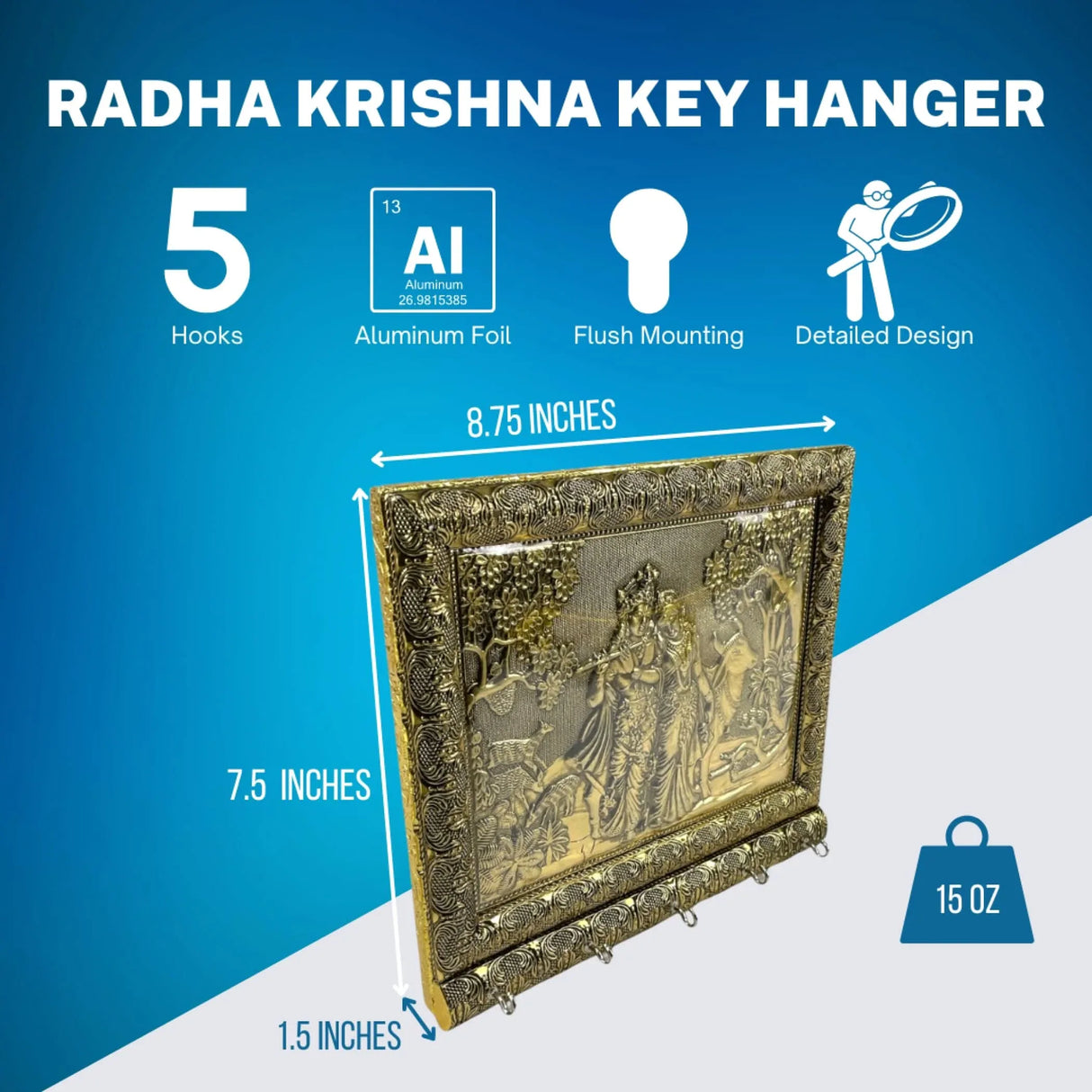 Radha Krishna with Cow Key Holder Home Decor Key Hooks for Wall Hanging Hand Crafted Decorative Showpiece Key Organizer Office Hallway Living Room Wall Mounted 5 Hooks Housewarming Gift - LoveNspire