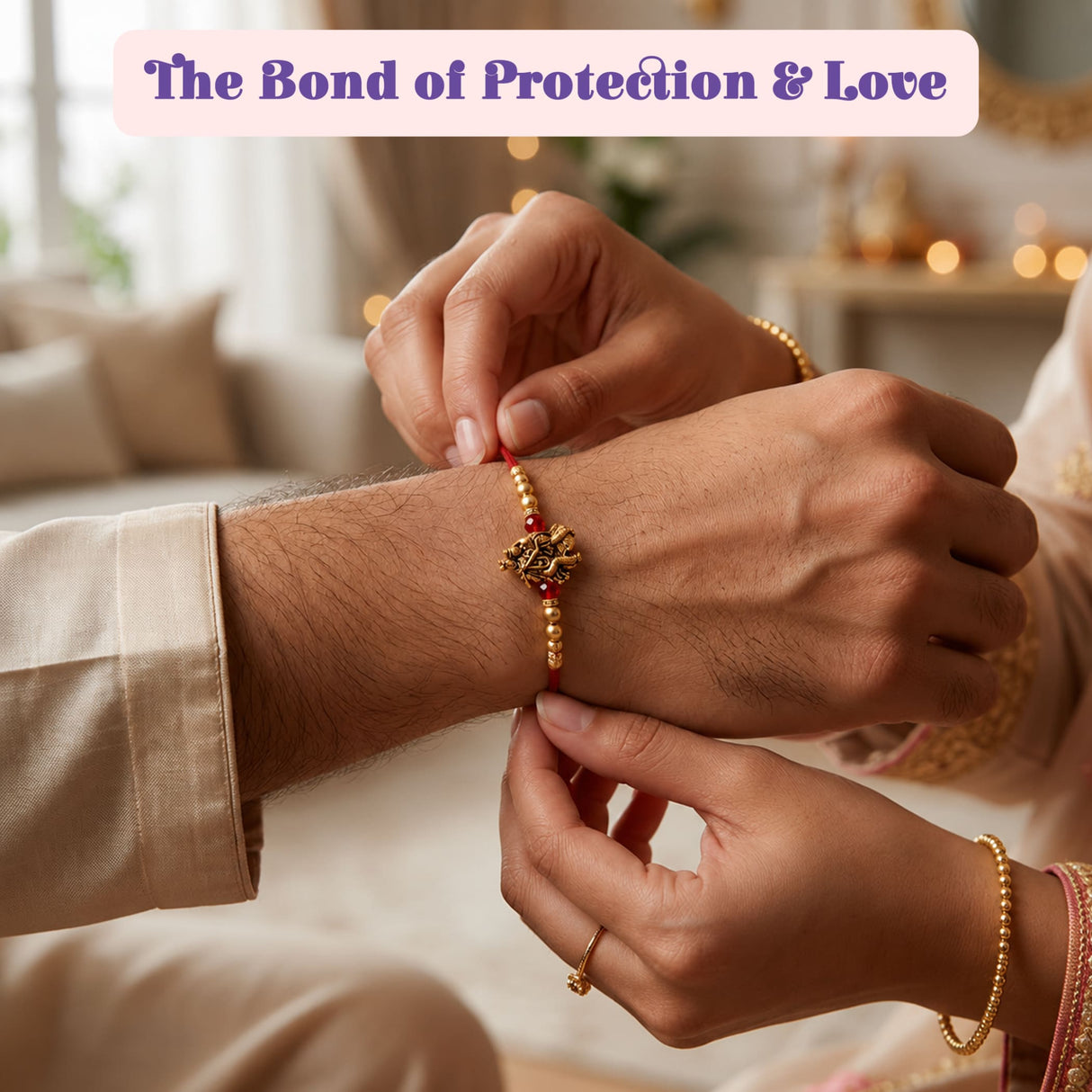 Religious Radha Krishna Rakhi for Brother & Bhabhi – Handcrafted Adjustable Thread Bracelet, Protection & Good Luck Gift for Raksha Bandhan