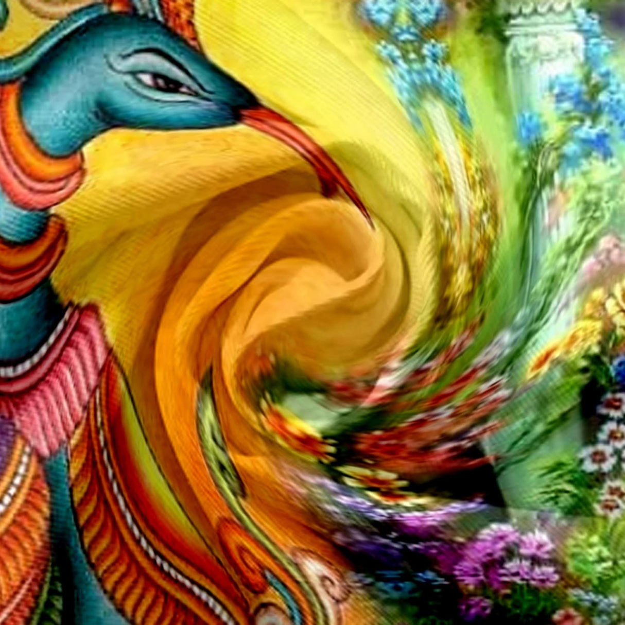 Radha Krishna with Peacock Backdrop Indian Traditional Cloth 5x8 Feet Backdrop Indian Janmashtami Decor Pooja Wall Decor Indian Wall Art Photo Decor Banner Decorative Pooja Cloth - LoveNspire