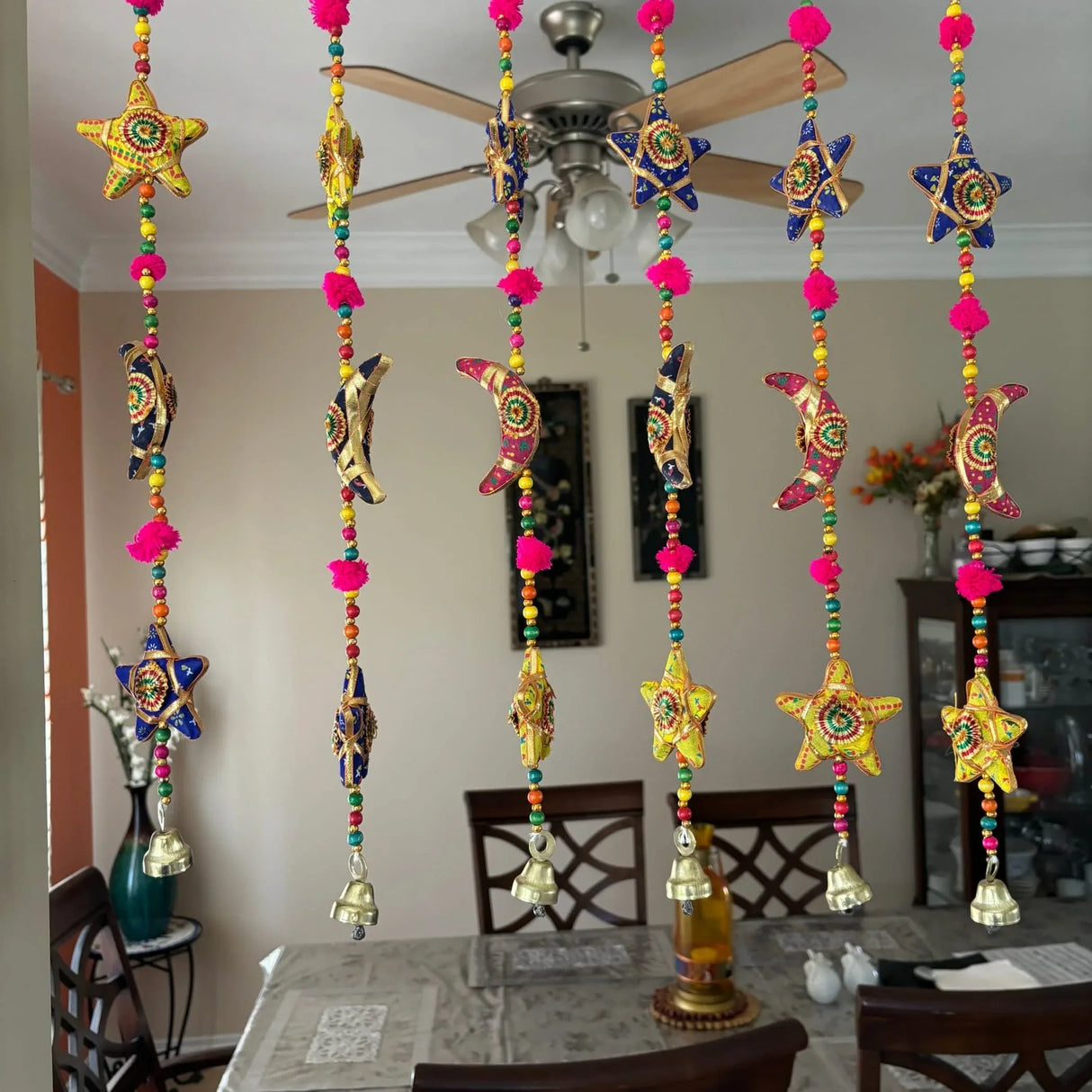 Rajasthani Door Hanging Moon Star Door Hanging Wind Chime Traditional Ethnic Wall Hanging Indian Wall Art Showpiece Home Decor Garden Patio Decor Christmas Housewarming Gifts - LoveNspire
