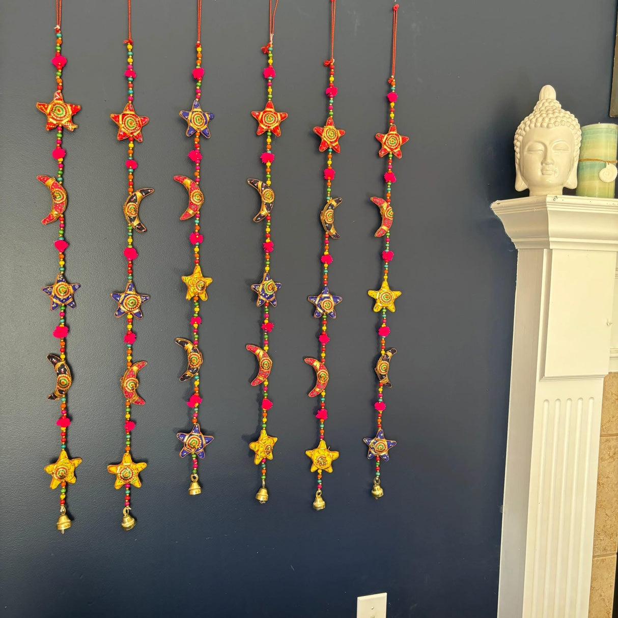 Rajasthani Door Hanging Moon Star Door Hanging Wind Chime Traditional Ethnic Wall Hanging Indian Wall Art Showpiece Home Decor Garden Patio Decor Christmas Housewarming Gifts - LoveNspire