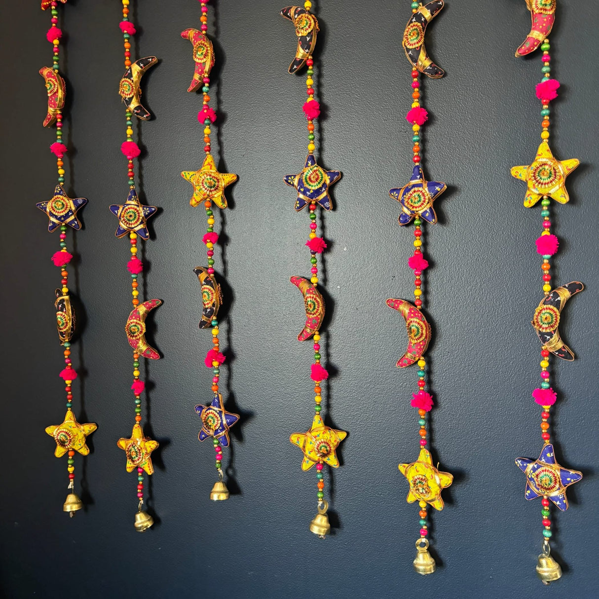 Rajasthani Door Hanging Moon Star Door Hanging Wind Chime Traditional Ethnic Wall Hanging Indian Wall Art Showpiece Home Decor Garden Patio Decor Christmas Housewarming Gifts - LoveNspire