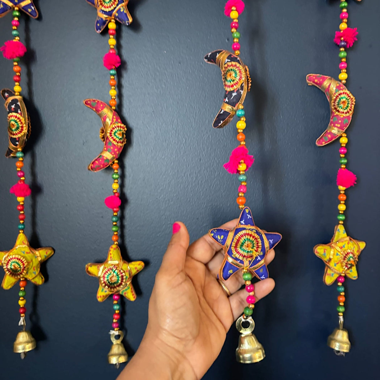 Rajasthani Door Hanging Moon Star Door Hanging Wind Chime Traditional Ethnic Wall Hanging Indian Wall Art Showpiece Home Decor Garden Patio Decor Christmas Housewarming Gifts - LoveNspire