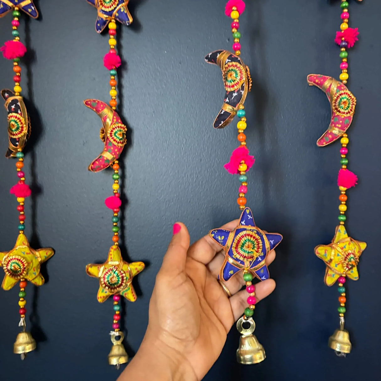 Rajasthani Door Hanging Moon Star Door Hanging Wind Chime Traditional Ethnic Wall Hanging Indian Wall Art Showpiece Home Decor Garden Patio Decor Christmas Housewarming Gifts - LoveNspire