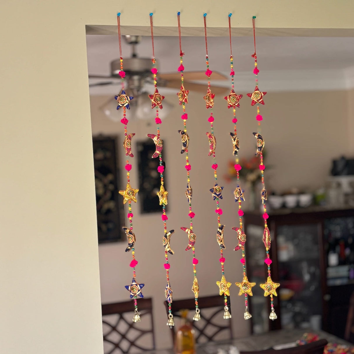 Rajasthani Door Hanging Moon Star Door Hanging Wind Chime Traditional Ethnic Wall Hanging Indian Wall Art Showpiece Home Decor Garden Patio Decor Christmas Housewarming Gifts - LoveNspire