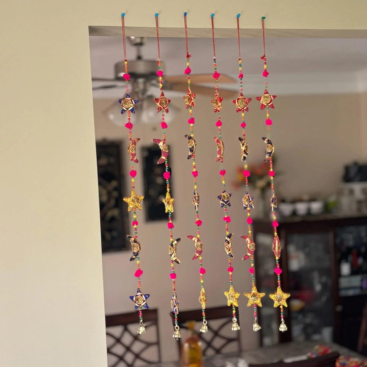 Rajasthani Door Hanging Moon Star Door Hanging Wind Chime Traditional Ethnic Wall Hanging Indian Wall Art Showpiece Home Decor Garden Patio Decor Christmas Housewarming Gifts - LoveNspire