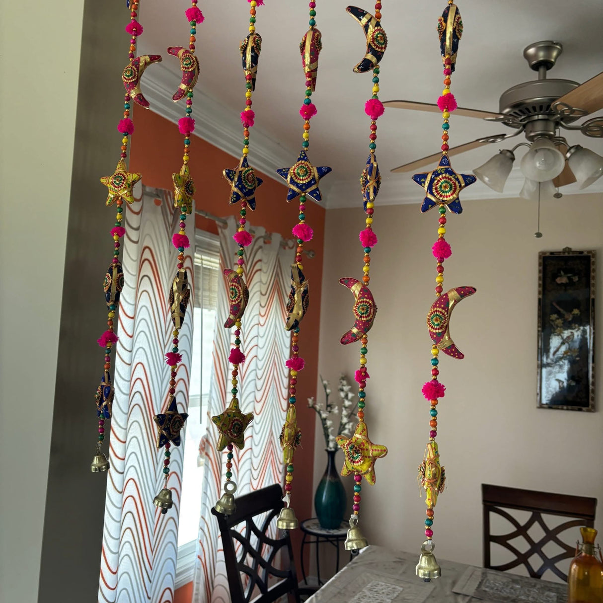 Rajasthani Door Hanging Moon Star Door Hanging Wind Chime Traditional Ethnic Wall Hanging Indian Wall Art Showpiece Home Decor Garden Patio Decor Christmas Housewarming Gifts - LoveNspire