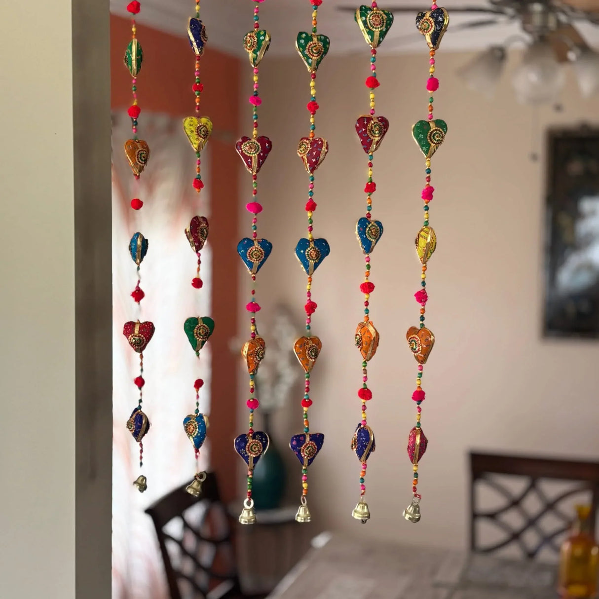 Rajasthani Door Hanging Wind Chimes Indian Traditional Heart Wall Hanging Diwali Christmas Wedding Decor Wind Chime for Home Decoration Patio - Housewarming Gifts (33 Inches) - LoveNspire