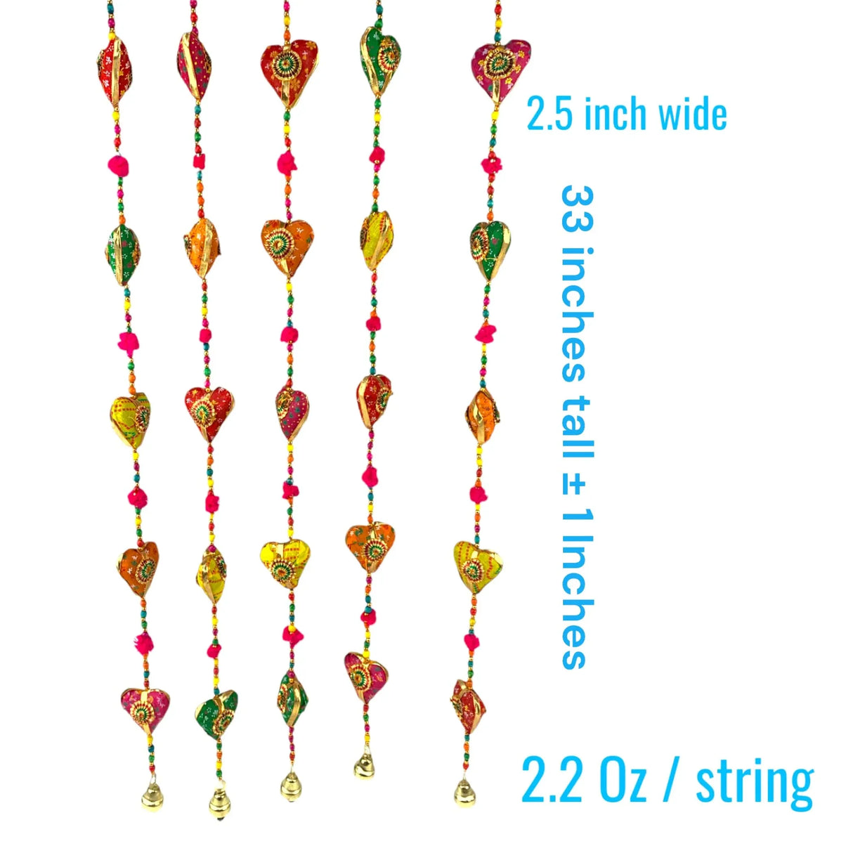 Rajasthani Door Hanging Wind Chimes Indian Traditional Heart Wall Hanging Diwali Christmas Wedding Decor Wind Chime for Home Decoration Patio - Housewarming Gifts (33 Inches) - LoveNspire