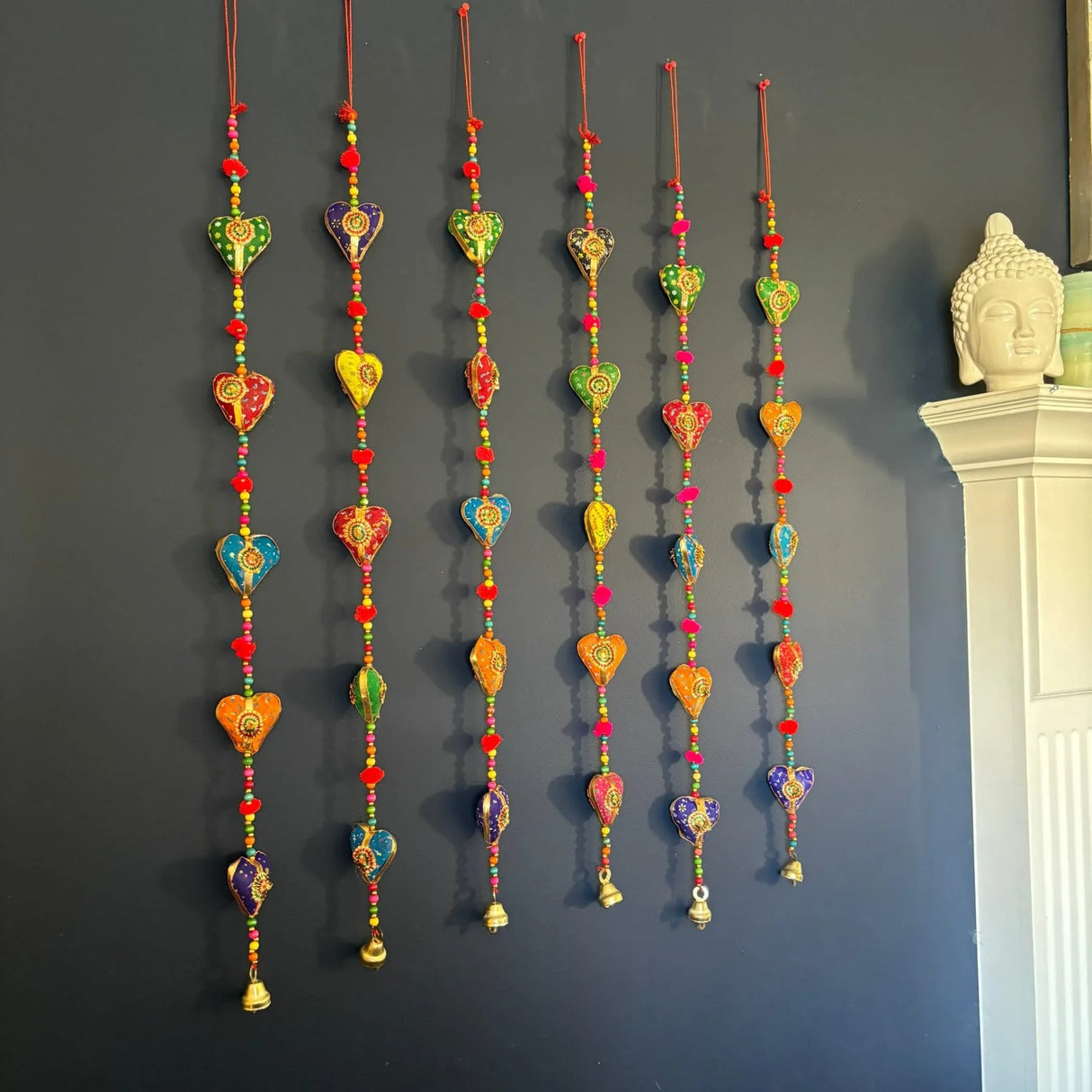 Rajasthani Door Hanging Wind Chimes Indian Traditional Heart Wall Hanging Diwali Christmas Wedding Decor Wind Chime for Home Decoration Patio - Housewarming Gifts (33 Inches) - LoveNspire