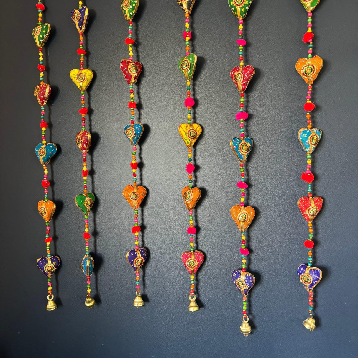 Rajasthani Door Hanging Wind Chimes Indian Traditional Heart Wall Hanging Diwali Christmas Wedding Decor Wind Chime for Home Decoration Patio - Housewarming Gifts (33 Inches) - LoveNspire